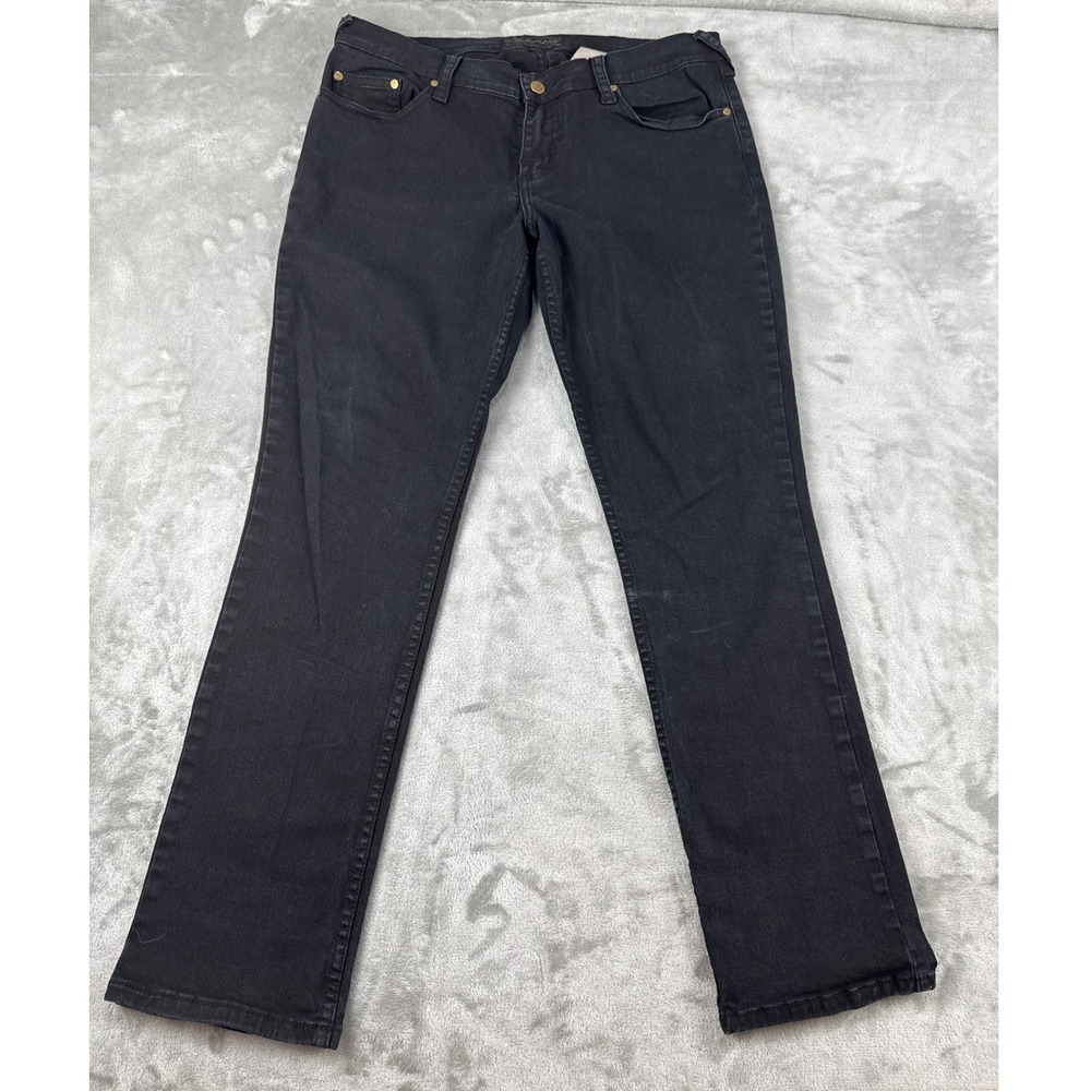 Fabulosity Kimora Lee Simmons Black Straight Leg Jeans Embroidered Logo Size 11